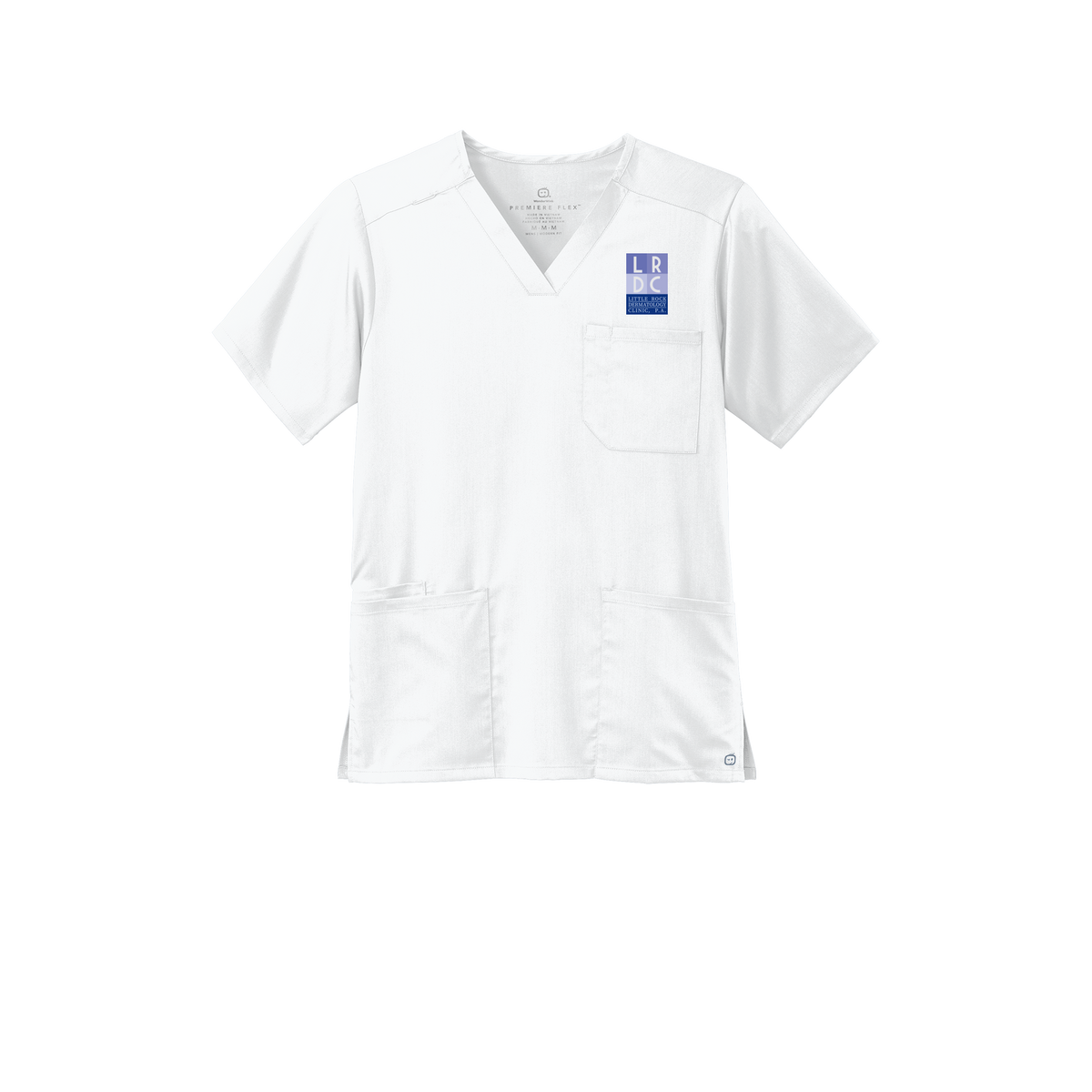 littlerockdermatology-wink-mens-premiere-flex-v-neck-embroidery-leftchest-WW5068-white-flat-front