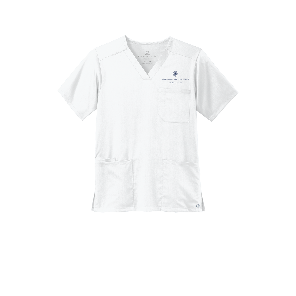 dermatologylaserok-wink-mens-premiere-flex-v-neck-embroidery-leftchest-WW5068-white-flat-front