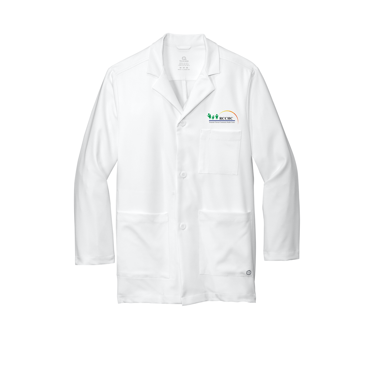 rcchc-wink-mens-lab-coat-short-embroidery-leftchest-WW5072-white-flat-front