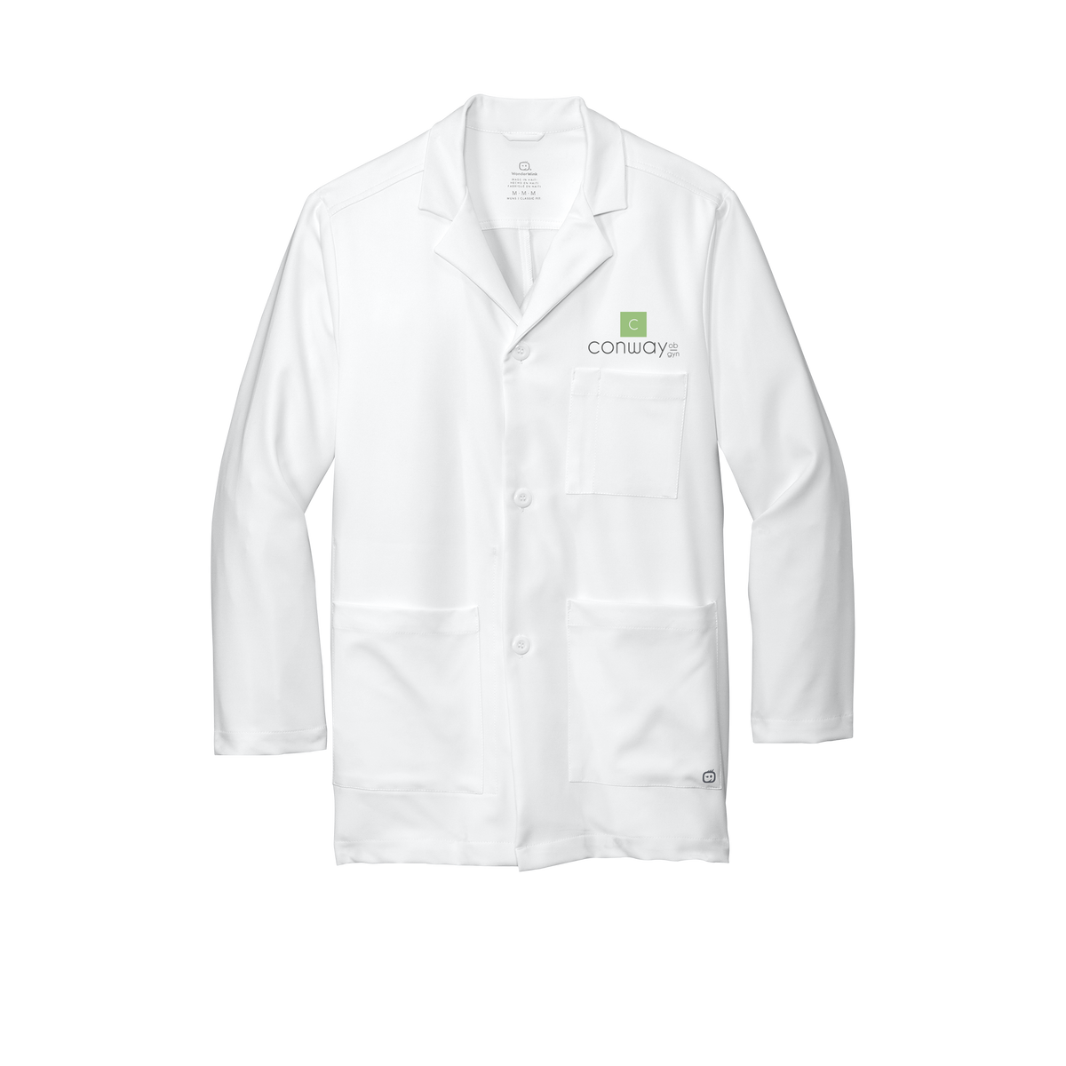 conwayobgyn-wink-mens-lab-coat-short-embroidery-leftchest-WW5072-white-flat-front