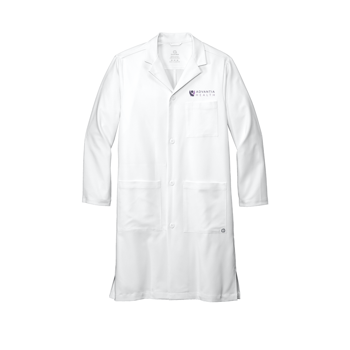 advantiahealth-wink-mens-lab-coat-long-embroidery-leftchest-WW5172-white-flat-front