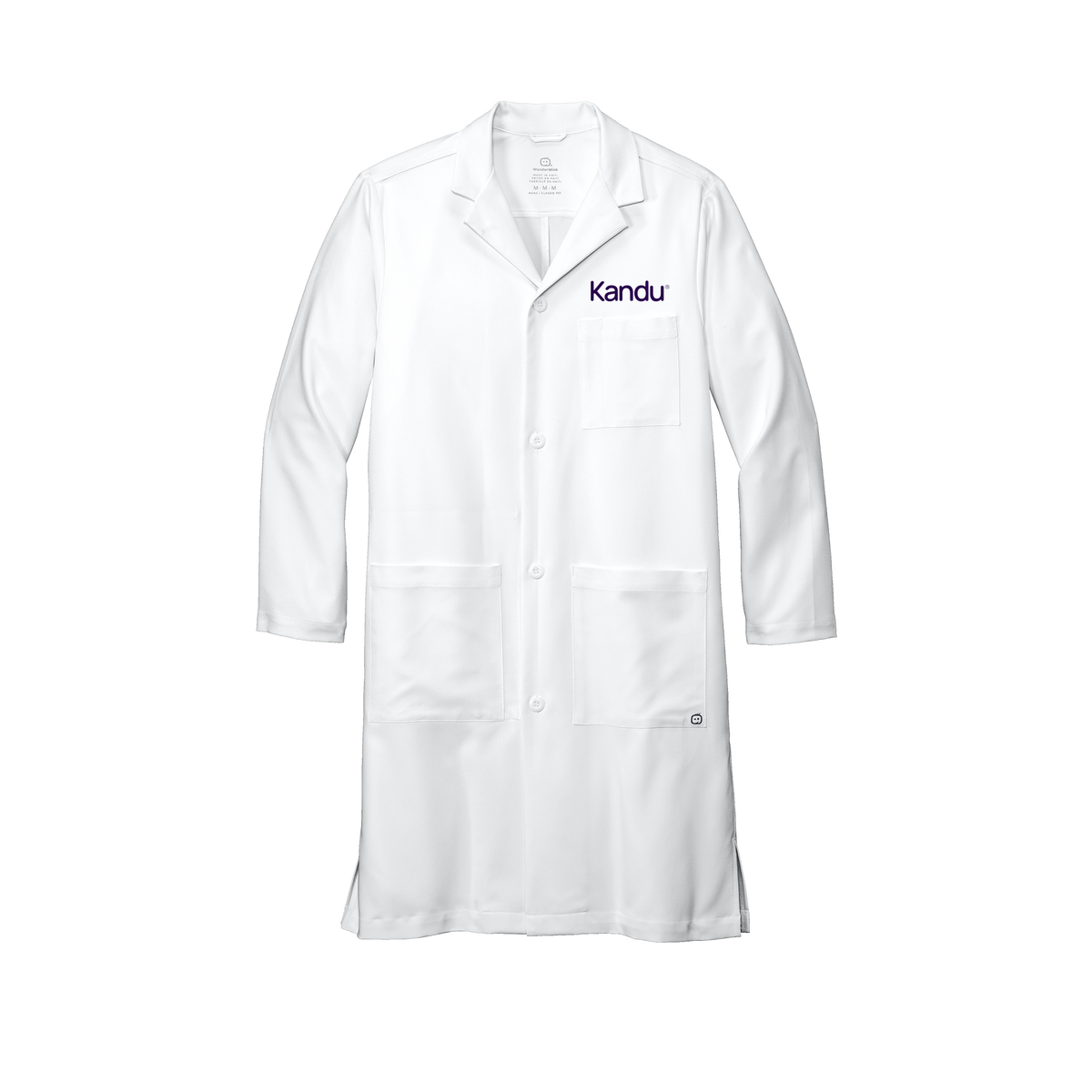 kandu-wink-mens-lab-coat-long-embroidery-leftchest-WW5172-white-flat-front
