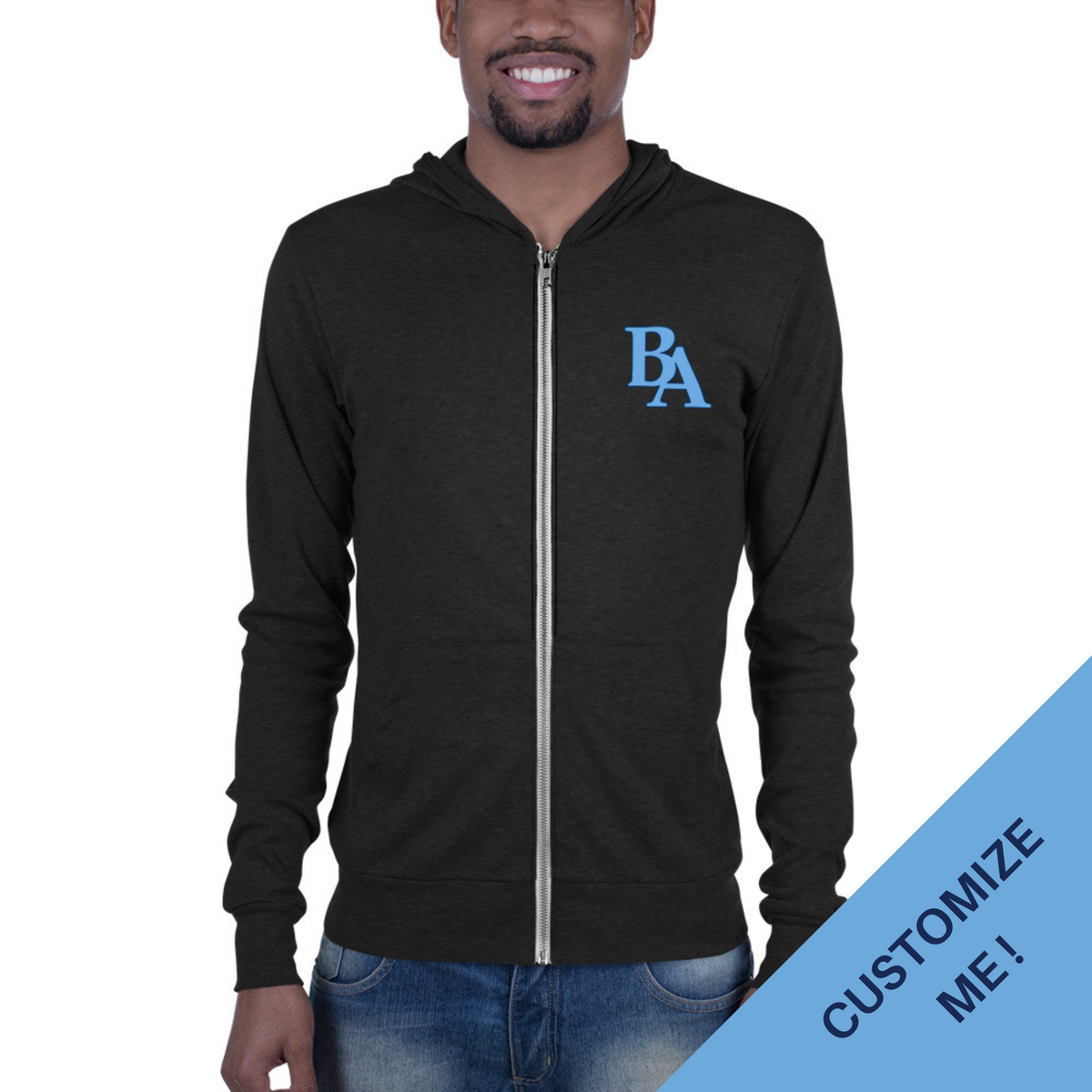 unisex-lightweight-zip-hoodie-charcoal-black-triblend-personalized