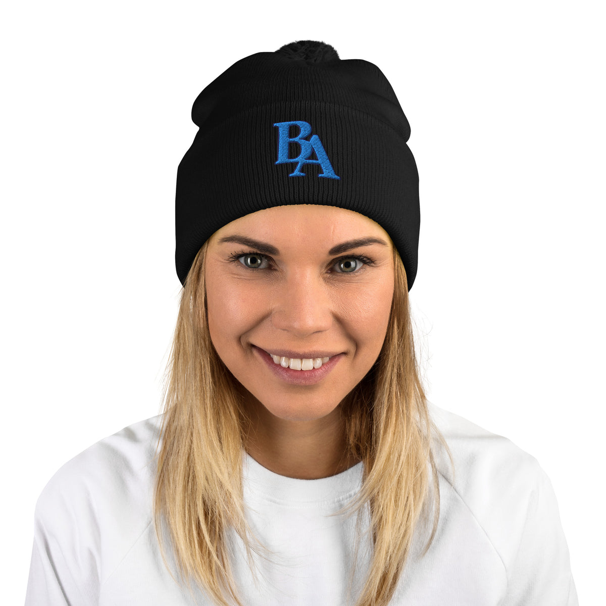 Embroidered Pom-Pom Beanie