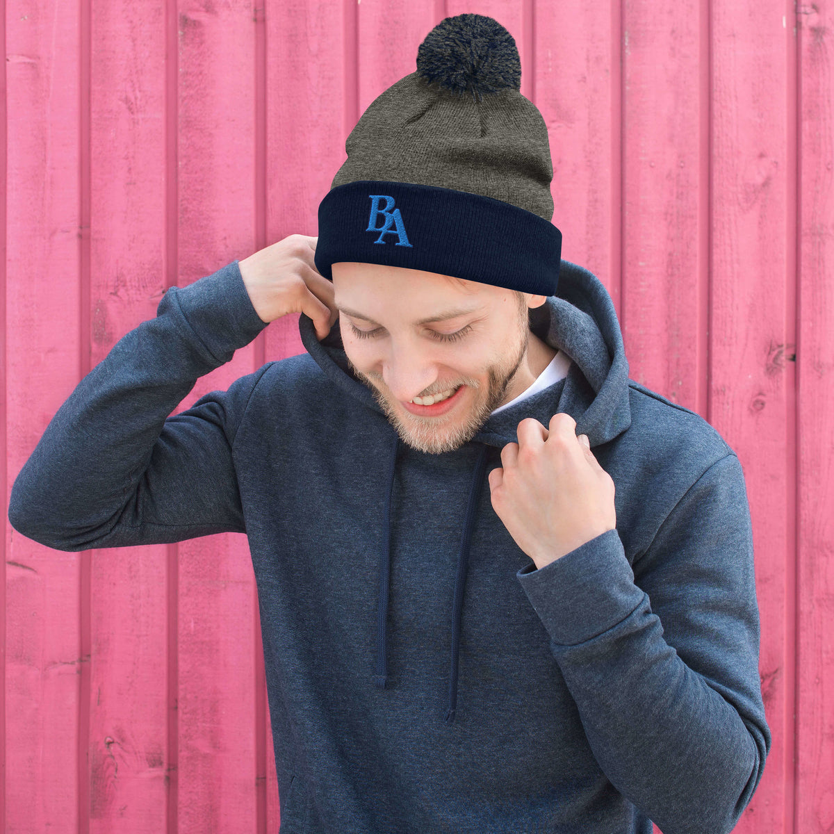 Embroidered Pom-Pom Beanie