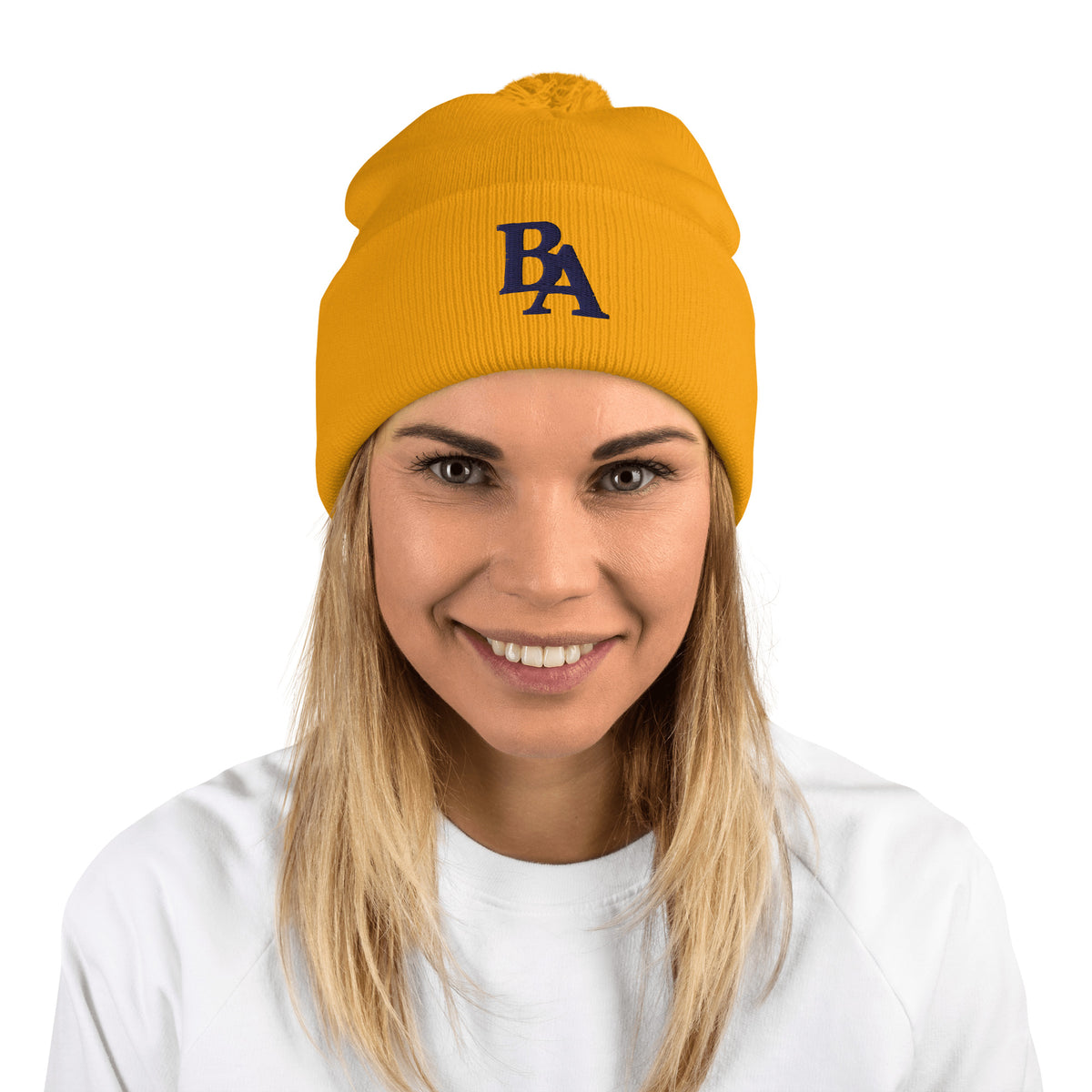 Embroidered Pom-Pom Beanie
